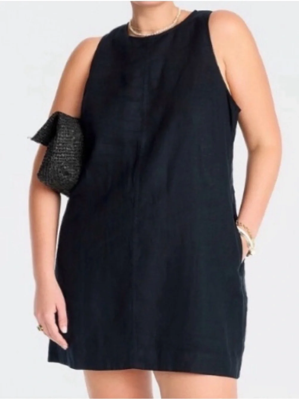 J.Crew sleeveless black shift dress with a high round neckline 100% linen size S
